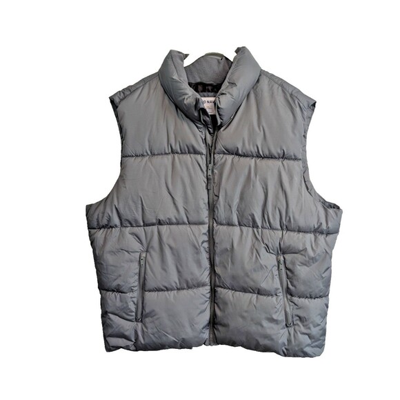 Old Navy Men's Grey Sleeveless Zip Up Puffer Vest Size XXL Water-Resistant - Picture 1 of 5